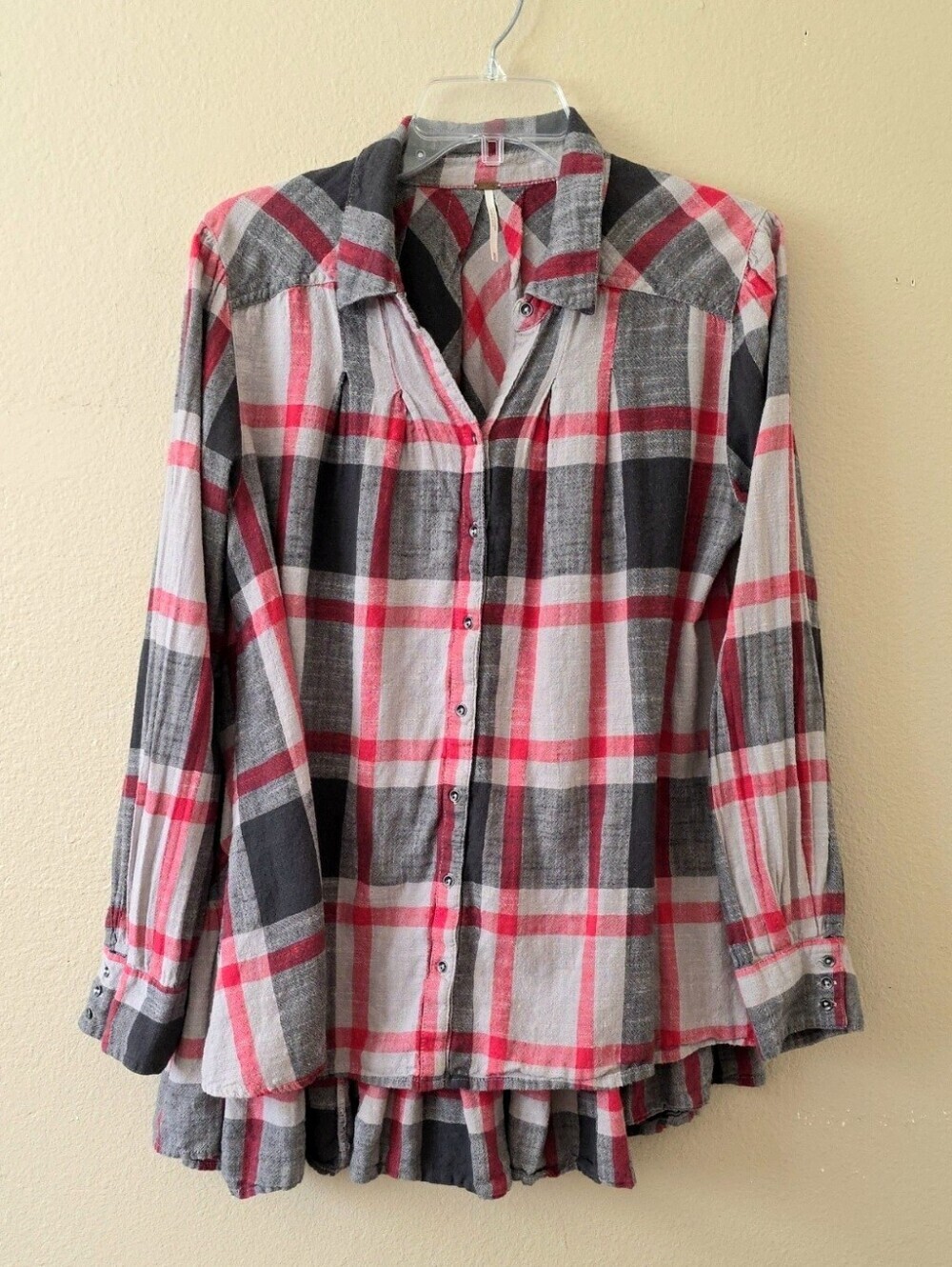 Free People Oversized Preppy Peplum Plaid Tunic Top - Size Medium